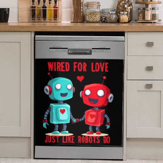 Valentine's Day Gift: Two Robots in Love on Bella Dish Washer Covers