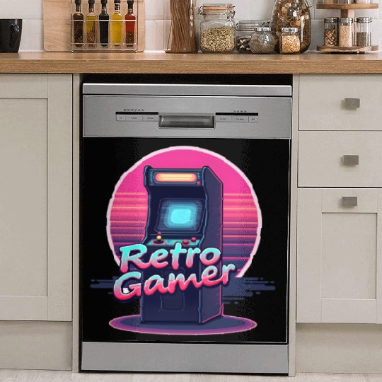 retro gamer in retro style oldschool gamer Dish Washer Covers