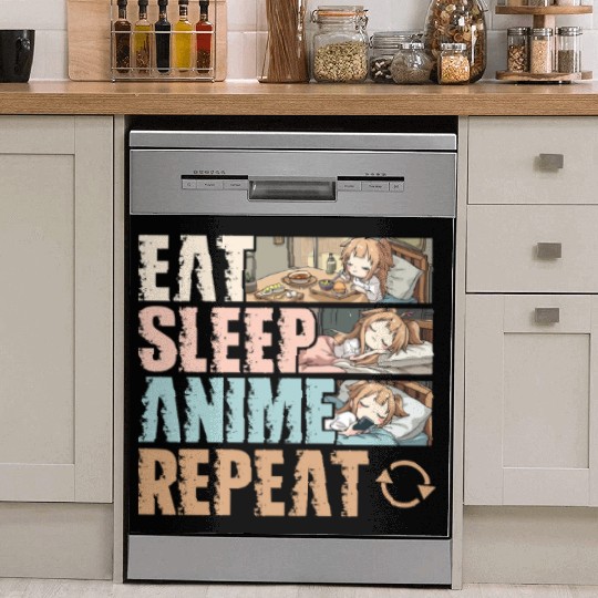 Eat Sleep Anime Repeat Funny Otaku Dish Washer Covers