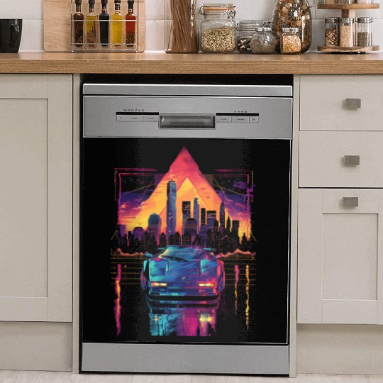 80s 90s Car City Synthwave Vaporwave Retro Dish Washer Covers