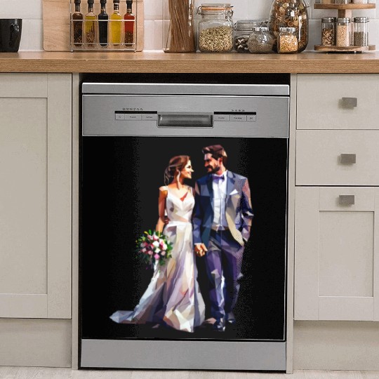 Elegant Bride and Groom Wedding Design Dish Washer Covers
