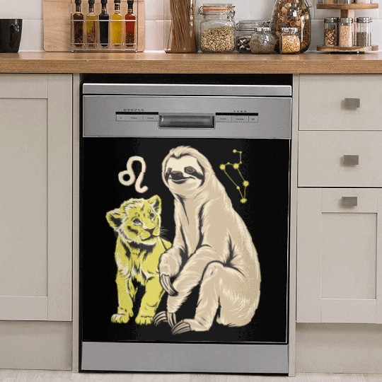 Leo Zodiac Sloth and Lion Cub Magic Dish Washer Covers