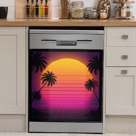 Retro Sunset with Palm Trees Dish Washer Covers