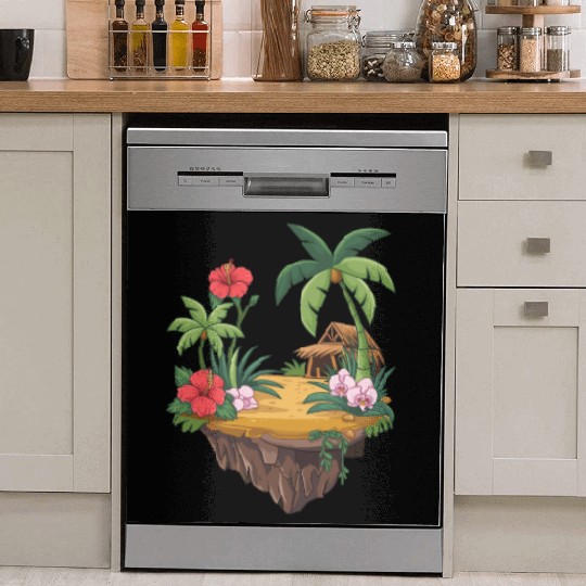 Tropical Island Hut Hibiscus and Orchids Dish Washer Covers