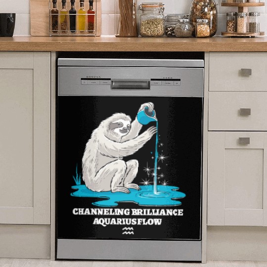 Channeling Brilliance Aquarius Zodiac Sloth Flow Dish Washer Covers