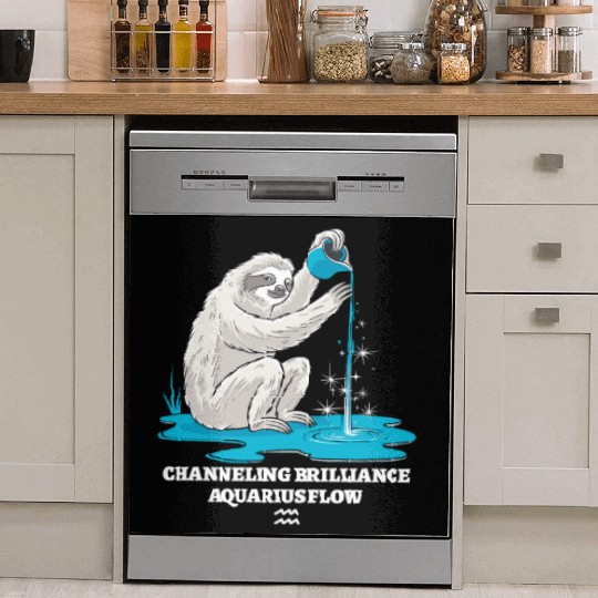 Channeling Brilliance Aquarius Zodiac Sloth Flow Dish Washer Covers