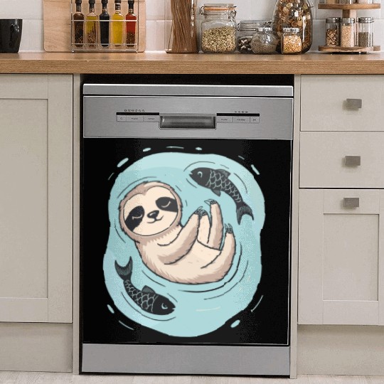 Pisces Zodiac Sloth Relaxing with Fish Dreams Dish Washer Covers