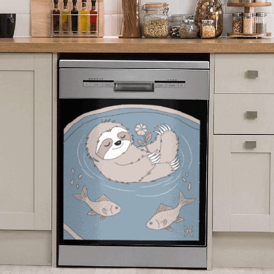 Relaxing Pisces Zodiac Sloth Embracing Serenity Dish Washer Covers