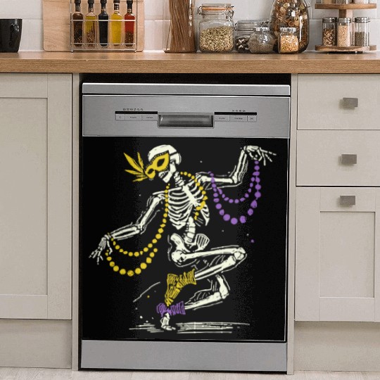 Mardi Gras Skeleton Dance Beads Mask Fun Dish Washer Covers