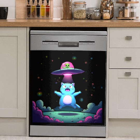 Alien Cat Abduction Art Dish Washer Covers
