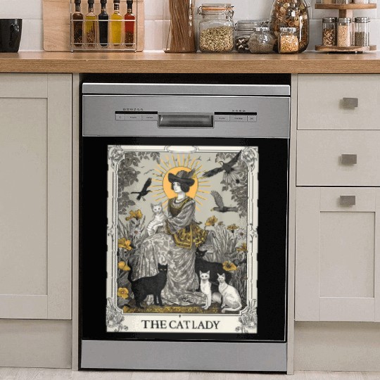 The Cat Lady Tarot Card Vintage Gothic Cat Mom Dish Washer Covers