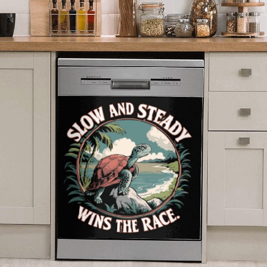 Slow And Steady Turtle Wins The Race Illustration Dish Washer Covers