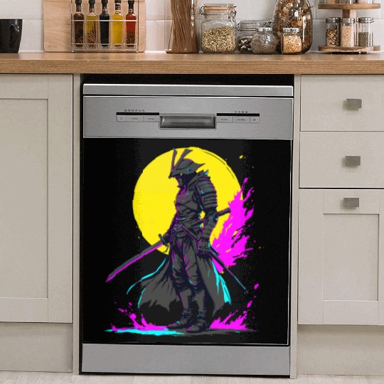 Cyberpunk Samurai Warrior Neon Art Design Dish Washer Covers