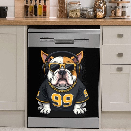 Vector graphic of a Hip-Hop Bulldog with headphone Dish Washer Covers