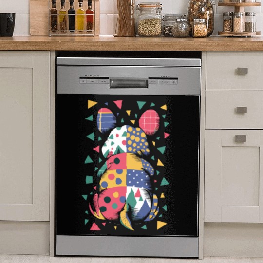 Colorful Geometric Patchwork Abstract Bunny Dish Washer Covers
