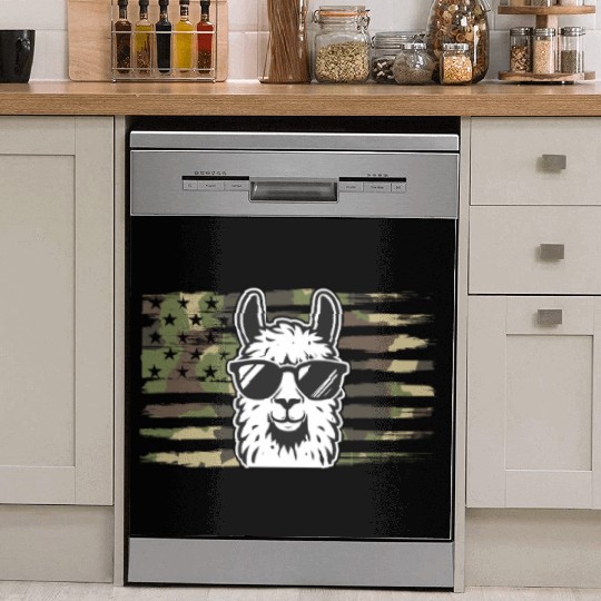 Llama Camouflage US Flag Llama Dish Washer Covers