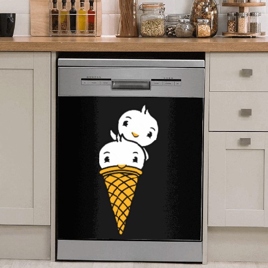 Two Birds Ice Cream Waffle Scoops Greeting Waving Dish Washer Covers