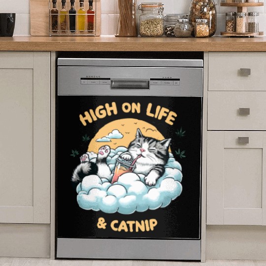High on Life & Catnip - Floating Cat Art Dish Washer Covers
