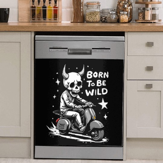 Born to Be Wild - Skull Devil on Scooter Dish Washer Covers
