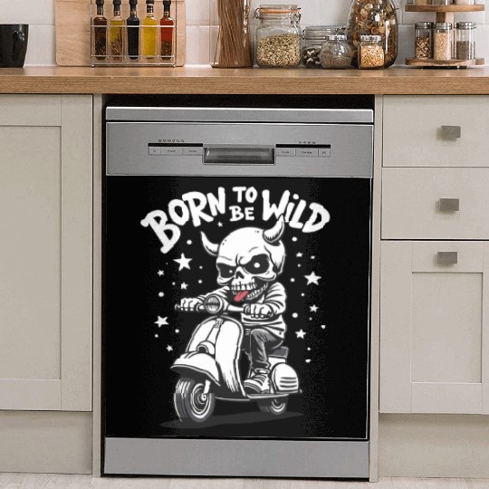 Born to Be Wild - Skull Devil on Scooter Dish Washer Covers