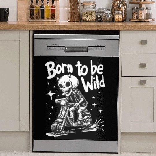 Born to Be Wild - Skull Devil on Scooter Dish Washer Covers