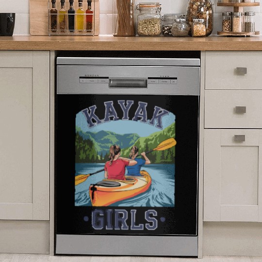 Kayak Girls Adventure in Scenic Nature Waters Dish Washer Covers
