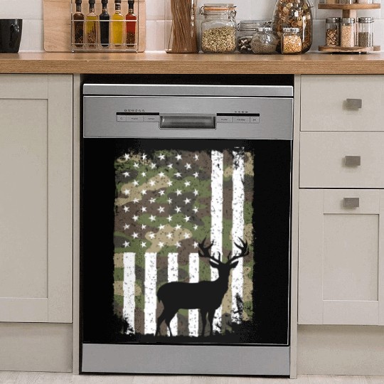 Deer Buck Hunting Camo US Flag Hunter Camouflage Dish Washer Covers