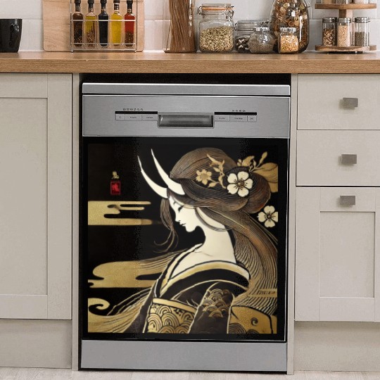 Oni girl in Kimono Dish Washer Covers
