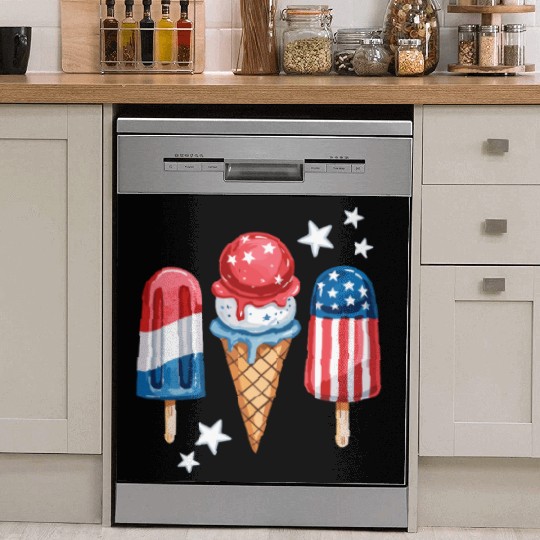 Patriotic Ice Cream and Popsicles with Stars Dish Washer Covers