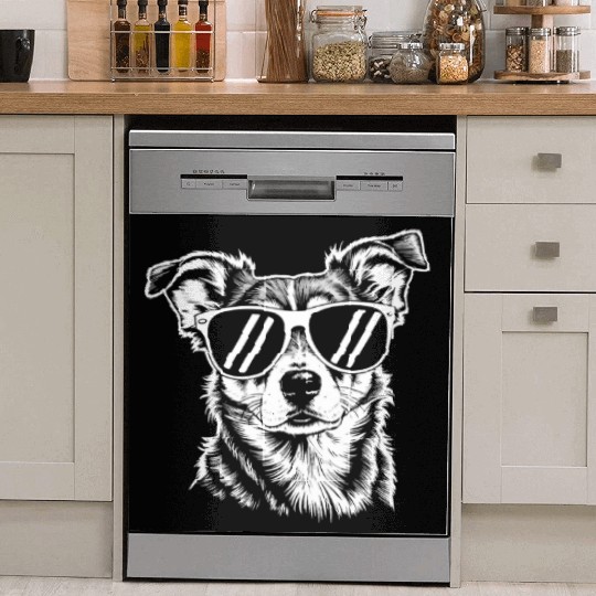 Border Collie Dog Wearing Sunglasses Vintage Pet Dish Washer Covers