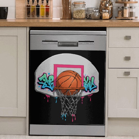 Graffiti Basketball Hoop Neon Drip T‑Dish Washer Covers