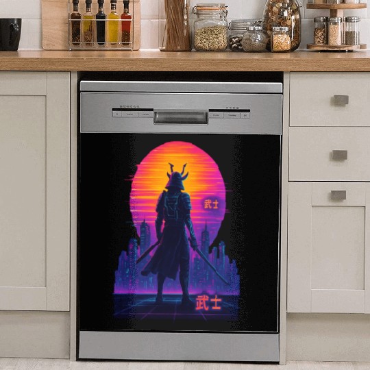 Neon Samurai - Cyberpunk Warrior Art Dish Washer Covers
