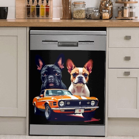 French Bulldogs with Classic Muscle Car – Retro Vi Dish Washer Covers
