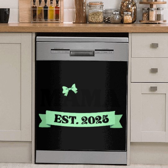 Mama Est. 2025 - Light Green Bow Maternity Design Dish Washer Covers