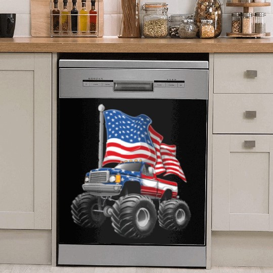 Monster Truck American Flag 4th Of July Dish Washer Covers