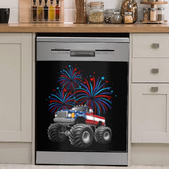 Monster Truck American Flag 4th Of July Dish Washer Covers