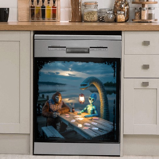 Cryptid Poker Night on Loch Ness - Bigfoot, Dish Washer Covers