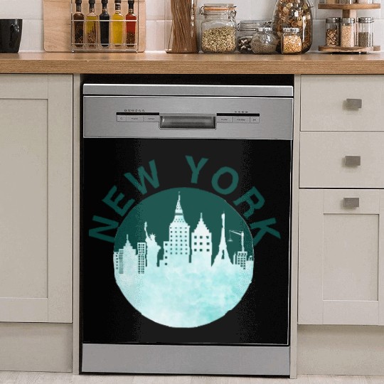 New York City Retro Skyline Graphic, Urban Street Dish Washer Covers