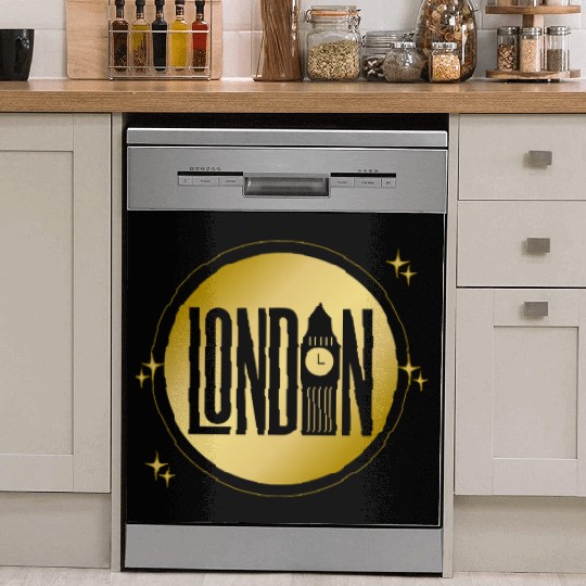 Black & Gold London Skyline Retro City Pride Dish Washer Covers