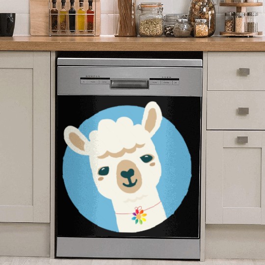 Alpaca with a Colorful Flower Necklace Dish Washer Covers