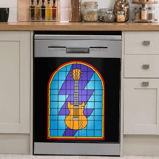Stained Glass Art Electric Guitar Dish Washer Covers