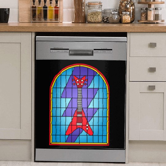 Stained Glass Art Electric Guitar Dish Washer Covers