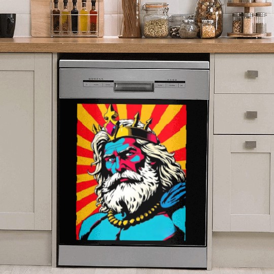 Bold Pop Art Zeus – Colorful Greek God Illustratio Dish Washer Covers