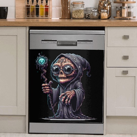 Cosmic Skull Wizard – Creepy Arcane Sorcerer Dish Washer Covers
