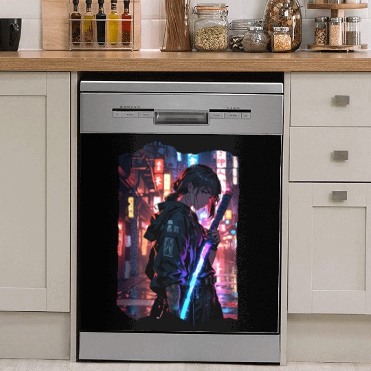 Cyberpunk Samurai Girl Dish Washer Covers