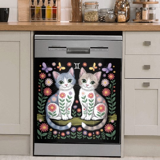 Gemini Zodiac Twin Cats Art Dish Washer Covers
