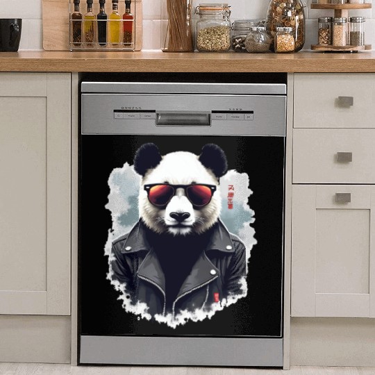 Cool Panda with Sunglasses & Leather Jacket Dish Washer Covers