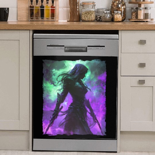 Mystical Assassin Woman In Violet Fog Fantasy Dish Washer Covers