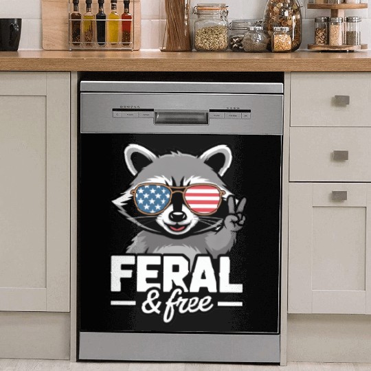 Feral And Free Patriotic Raccoon Dish Washer Covers