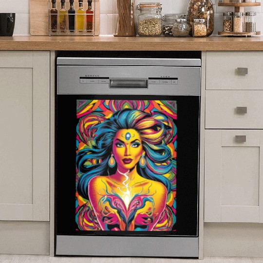 Vibrant Psychedelic Goddess Illustration Dish Washer Covers